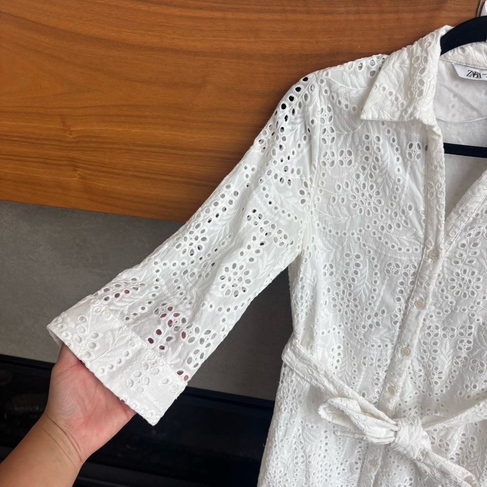 Zara Cutwork Embroidery Midi Dress, Size S - Picture 6 of 13